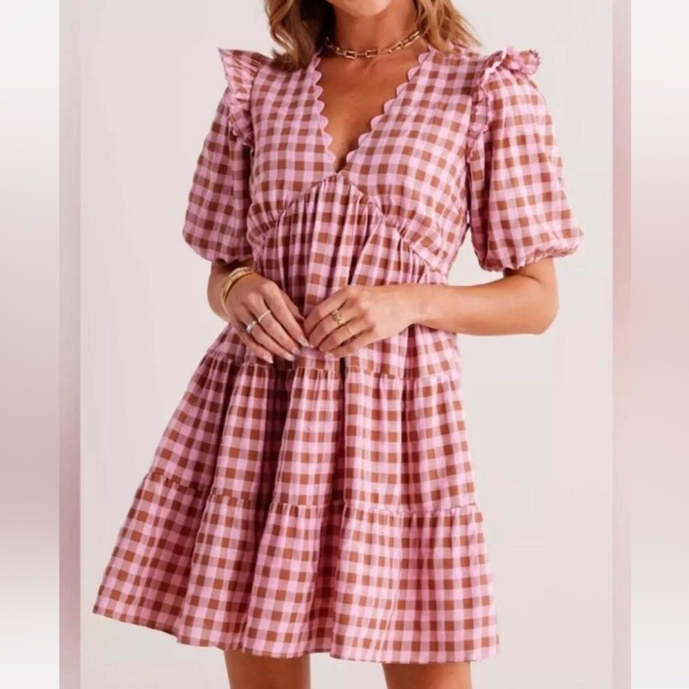 English factory Pink and Brown Gingham Dress